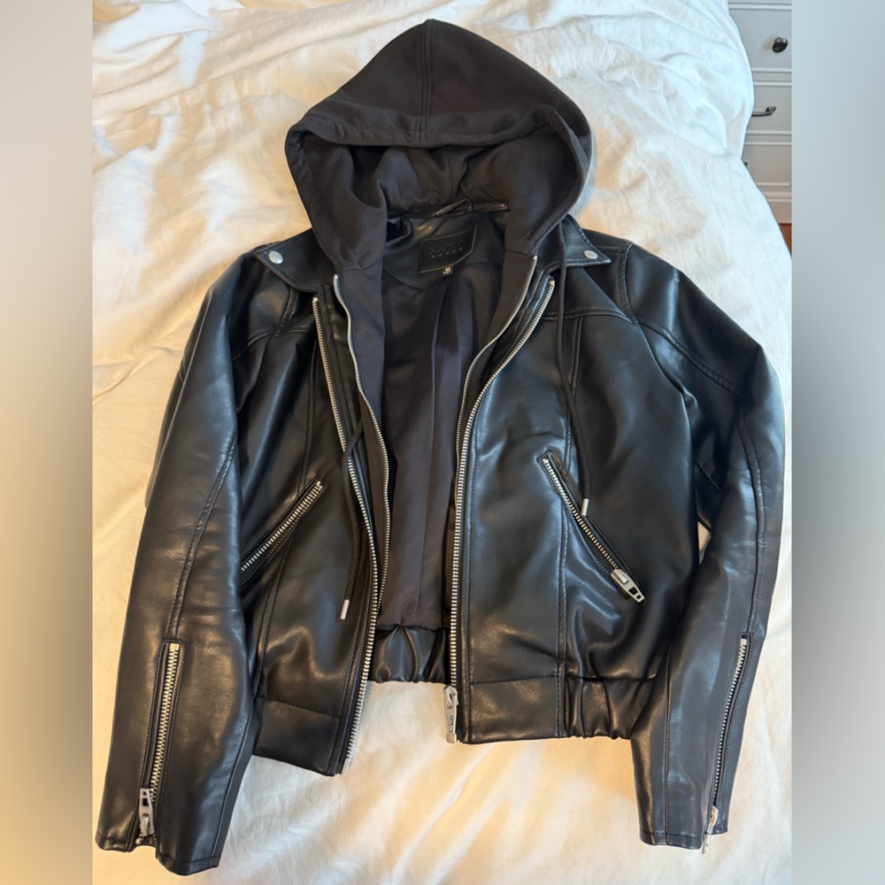 Black Bomber Jacket with detachable Hood